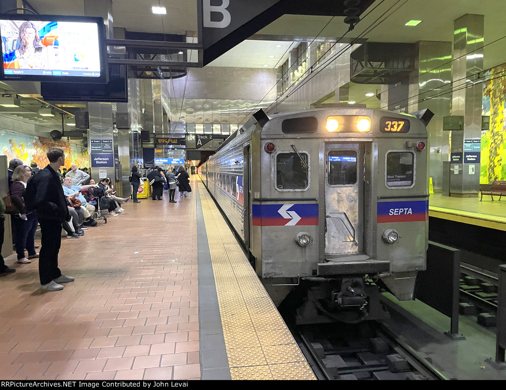 Septa W. Trenton Line train with Silverliner IV Car # 337 on the point at Jefferson Station 